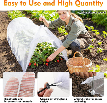 2PCS 4ft Garden Row Accelerator Plants Cover, Pop Up Garden Bed Tunnel Net with 6 Stakes, Ready-to-Use Design Garden Beds Vegetable Rows Plant Protector for Protecting Vegetable Fruit