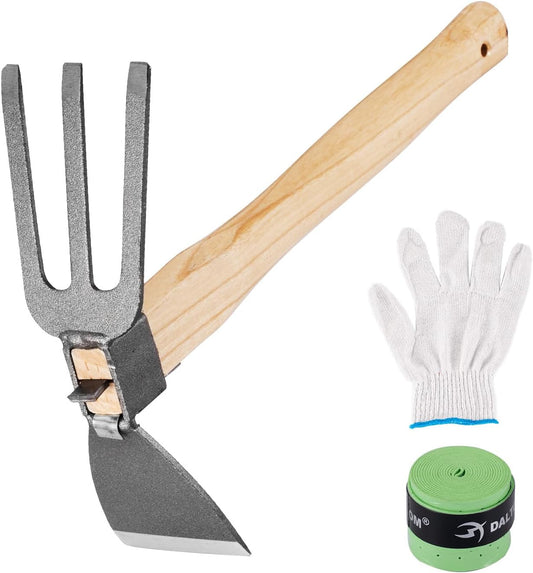 Hoe and Cultivator Garden Rake.1Pcs Hoe and Cultivator Hand Tiller, 1 Pair Gloves,1 Anti-Slip Sweat-Absorbing and Wear Hand Gel. for Digging, Loosening Soil, Weeding, Cultivating