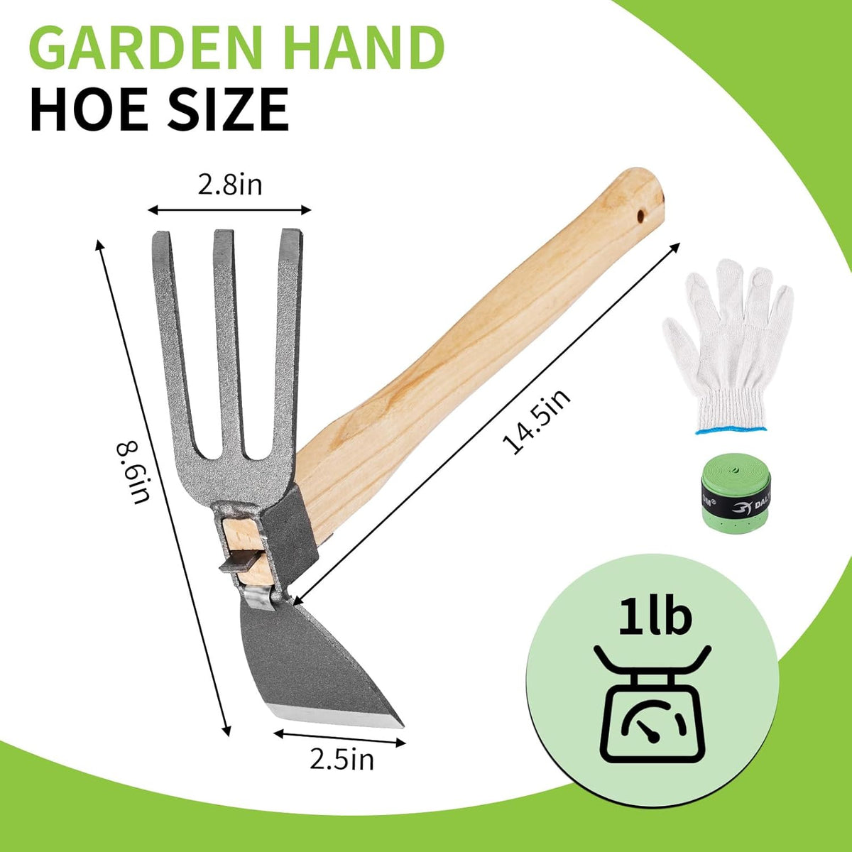 Hoe and Cultivator Garden Rake.1Pcs Hoe and Cultivator Hand Tiller, 1 Pair Gloves,1 Anti-Slip Sweat-Absorbing and Wear Hand Gel. for Digging, Loosening Soil, Weeding, Cultivating