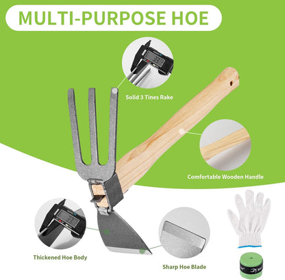 Hoe and Cultivator Garden Rake.1Pcs Hoe and Cultivator Hand Tiller, 1 Pair Gloves,1 Anti-Slip Sweat-Absorbing and Wear Hand Gel. for Digging, Loosening Soil, Weeding, Cultivating