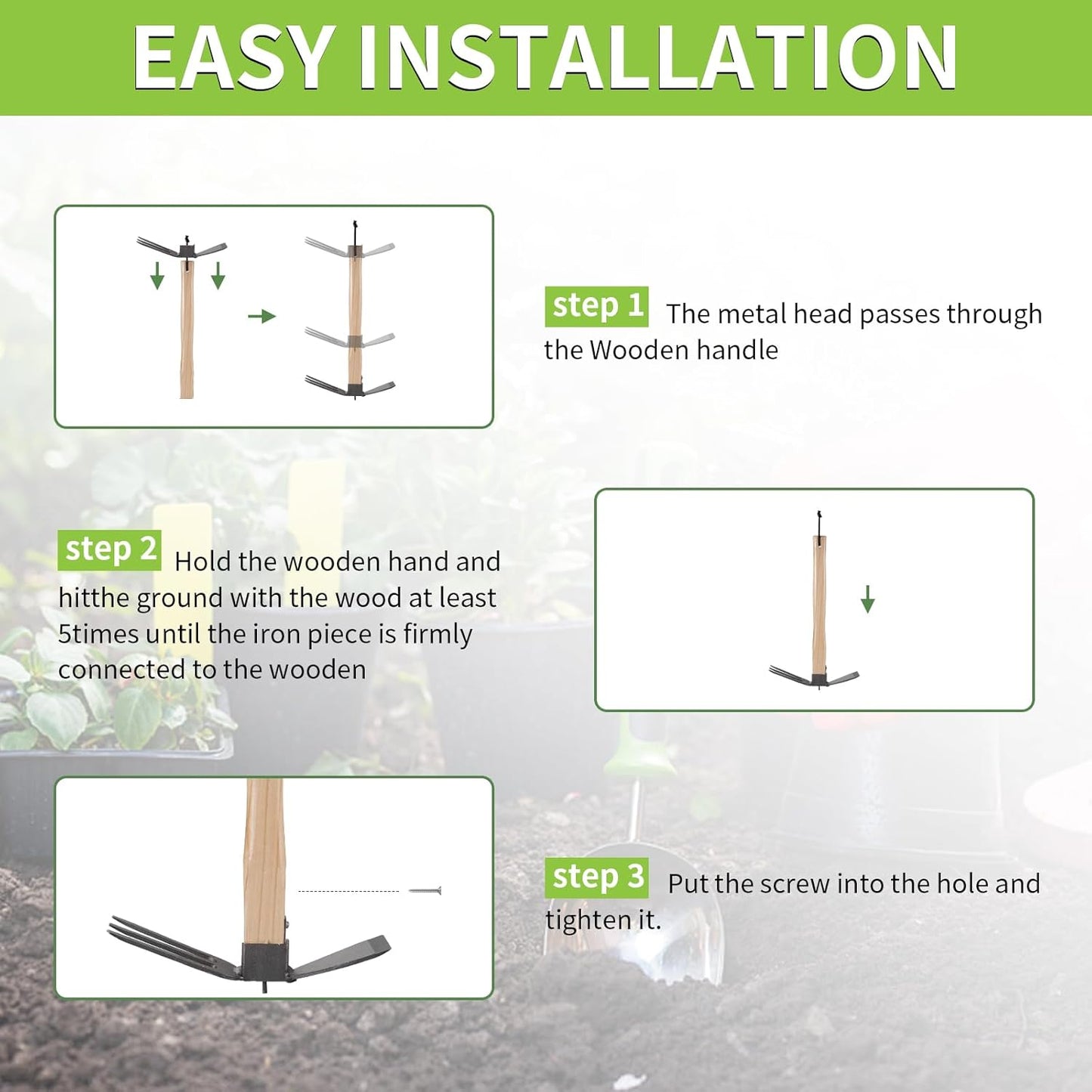 Hoe and Cultivator Garden Rake.1Pcs Hoe and Cultivator Hand Tiller, 1 Pair Gloves,1 Anti-Slip Sweat-Absorbing and Wear Hand Gel. for Digging, Loosening Soil, Weeding, Cultivating