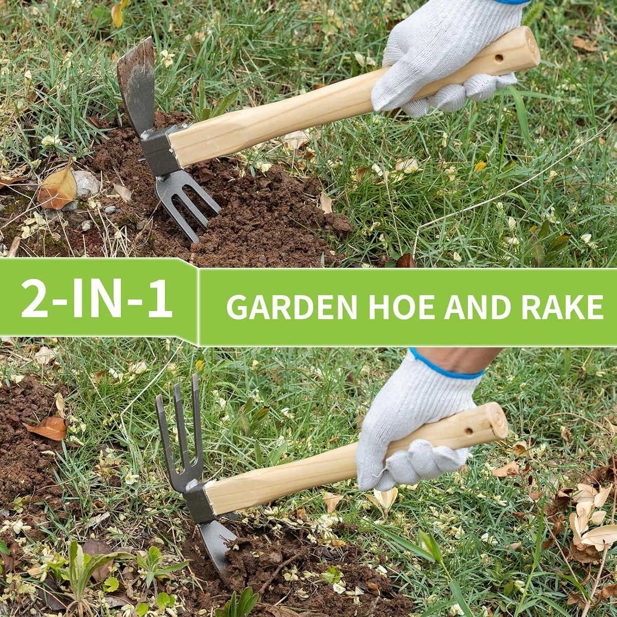 Hoe and Cultivator Garden Rake.1Pcs Hoe and Cultivator Hand Tiller, 1 Pair Gloves,1 Anti-Slip Sweat-Absorbing and Wear Hand Gel. for Digging, Loosening Soil, Weeding, Cultivating