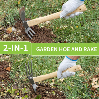 Hoe and Cultivator Garden Rake.1Pcs Hoe and Cultivator Hand Tiller, 1 Pair Gloves,1 Anti-Slip Sweat-Absorbing and Wear Hand Gel. for Digging, Loosening Soil, Weeding, Cultivating