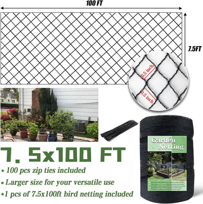 7.5 x 100 FT Bird Netting,1/2" Mesh Garden Netting,100PCS Zip Tie