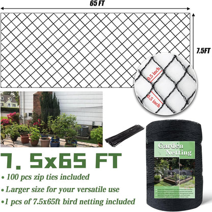 7.5 x 100 FT Bird Netting,1/2" Mesh Garden Netting,100PCS Zip Tie