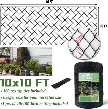7.5 x 100 FT Bird Netting,1/2" Mesh Garden Netting,100PCS Zip Tie