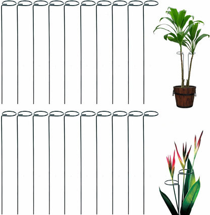 Plant Support Stakes, 20 Pack 24 Inch Metal Rings for Flower Stems