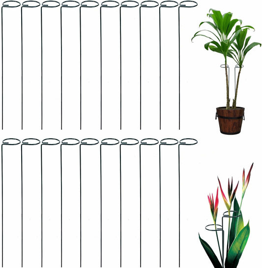Plant Support Stakes, 20 Pack 24 Inch Metal Rings for Flower Stems