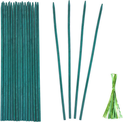 Green Bamboo Plant Stakes, 15 Inch Garden Plant Support Sticks 25 Pack