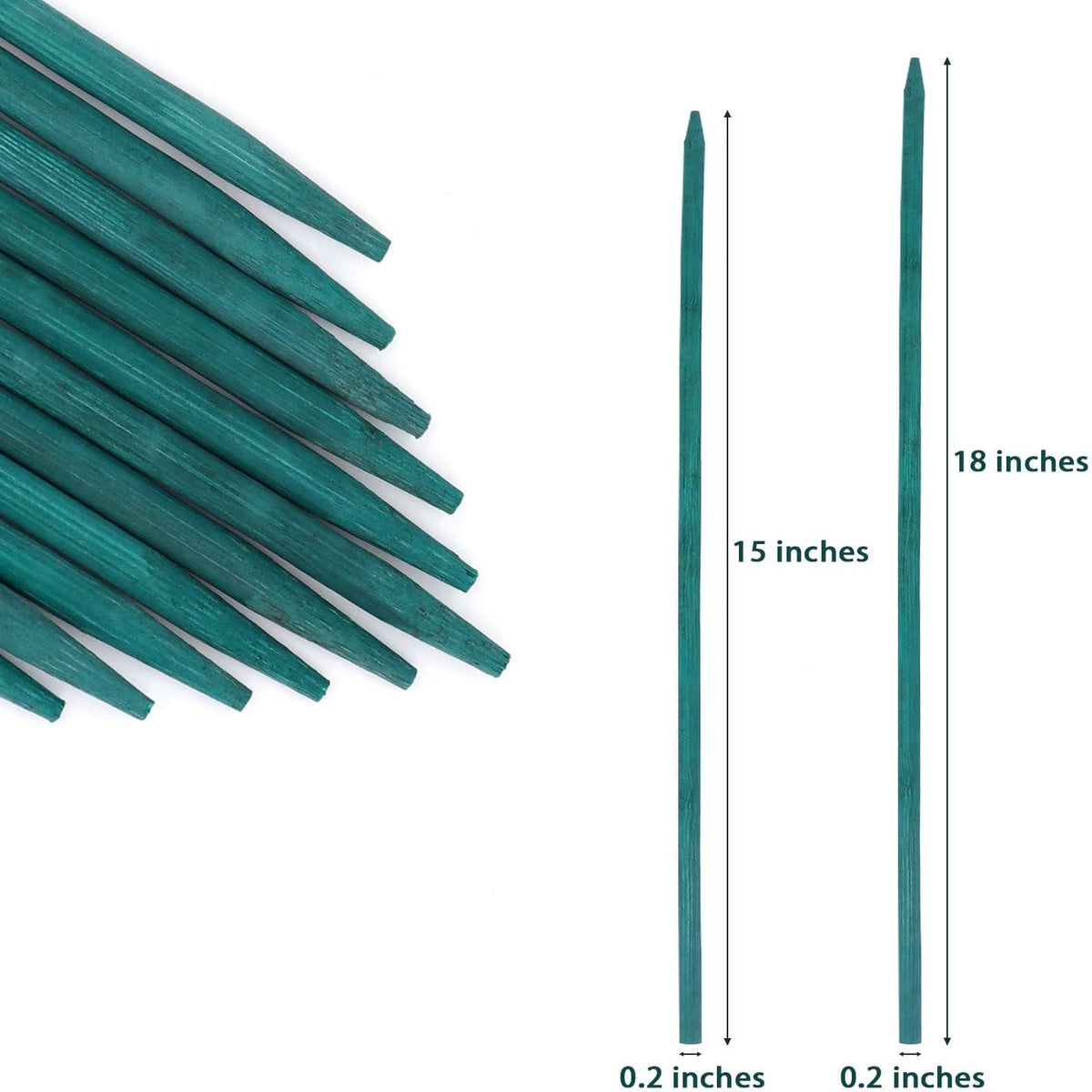 Green Bamboo Plant Stakes, 15 Inch Garden Plant Support Sticks 25 Pack