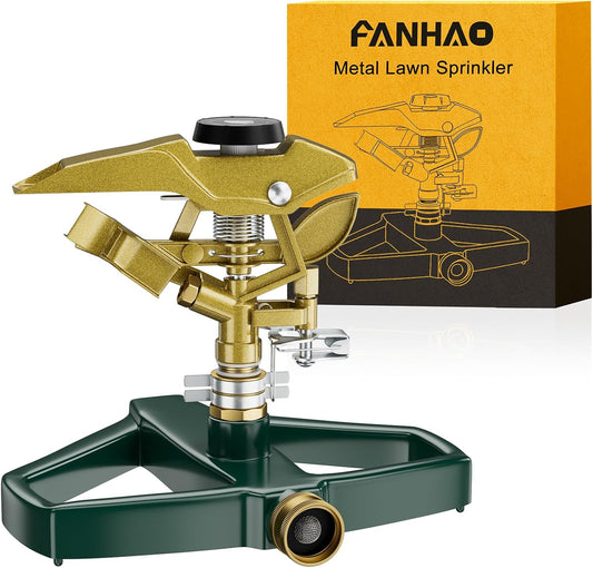 Heavy Duty Pulsating Impact Lawn Sprinkler with Metal Base, 100% Metal 360°Adjustable Circular Zinc Impulse Sprinkler for Large Area Lawn & Yard Irrigation, Covers Up to 5800 sq. Ft