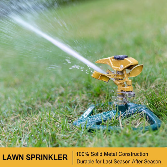 Heavy Duty Pulsating Impact Lawn Sprinkler with Metal Base, 100% Metal 360°Adjustable Circular Zinc Impulse Sprinkler for Large Area Lawn & Yard Irrigation, Covers Up to 5800 sq. Ft