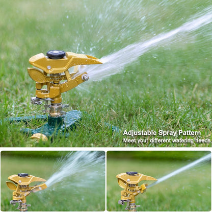 Heavy Duty Pulsating Impact Lawn Sprinkler with Metal Base, 100% Metal 360°Adjustable Circular Zinc Impulse Sprinkler for Large Area Lawn & Yard Irrigation, Covers Up to 5800 sq. Ft