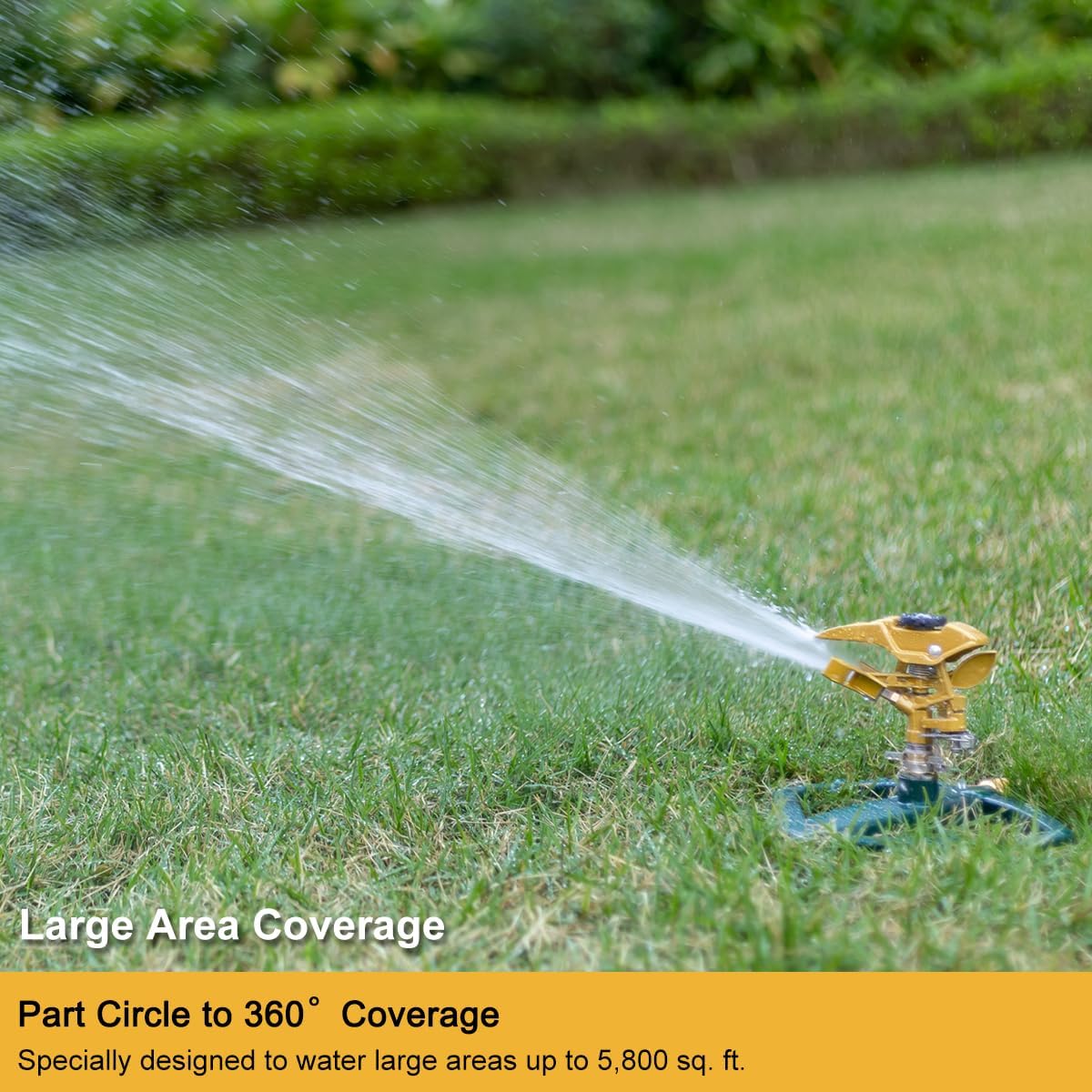 Heavy Duty Pulsating Impact Lawn Sprinkler with Metal Base, 100% Metal 360°Adjustable Circular Zinc Impulse Sprinkler for Large Area Lawn & Yard Irrigation, Covers Up to 5800 sq. Ft