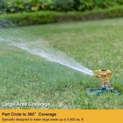 Heavy Duty Pulsating Impact Lawn Sprinkler with Metal Base, 100% Metal 360°Adjustable Circular Zinc Impulse Sprinkler for Large Area Lawn & Yard Irrigation, Covers Up to 5800 sq. Ft