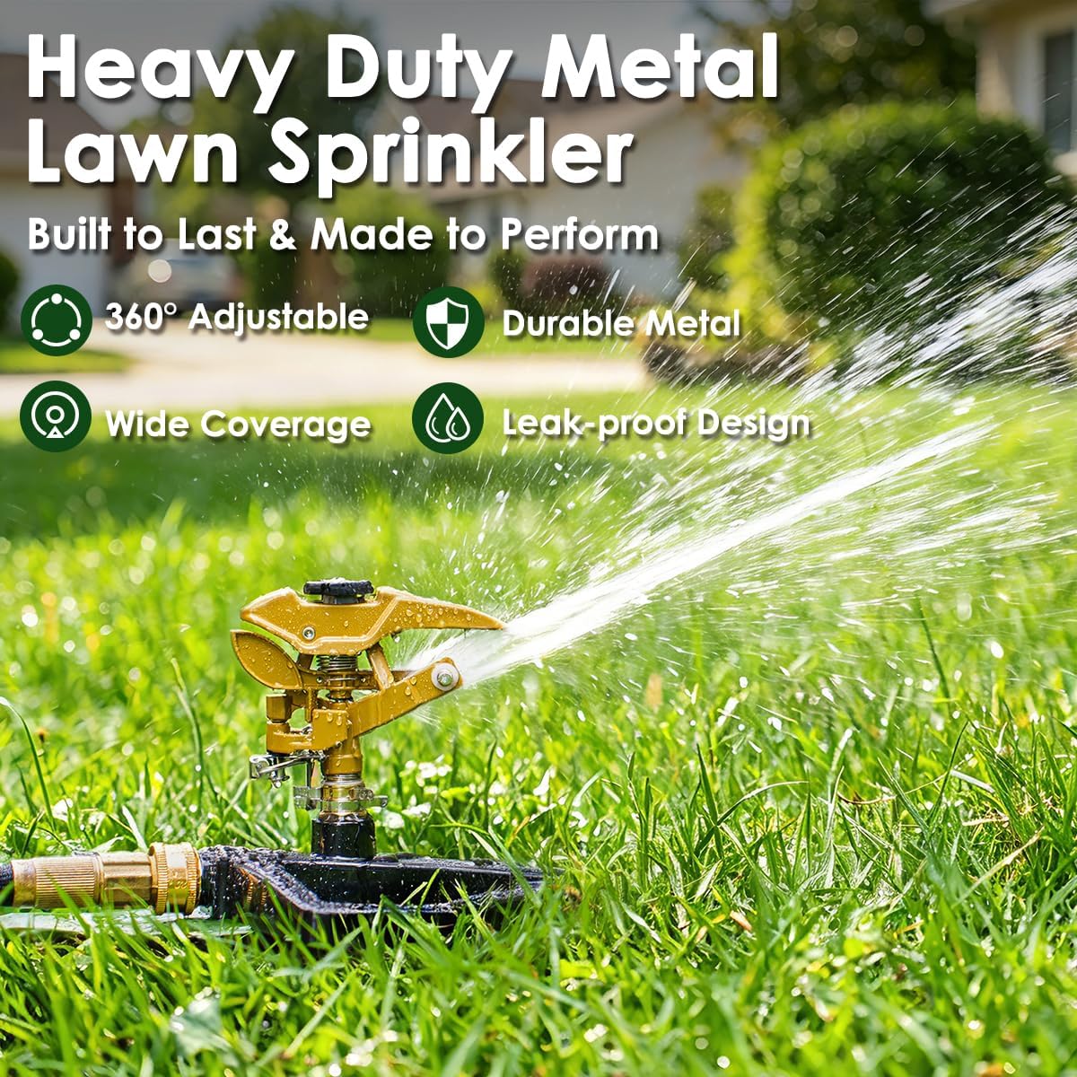 Heavy Duty Pulsating Impact Lawn Sprinkler with Metal Base, 100% Metal 360°Adjustable Circular Zinc Impulse Sprinkler for Large Area Lawn & Yard Irrigation, Covers Up to 5800 sq. Ft