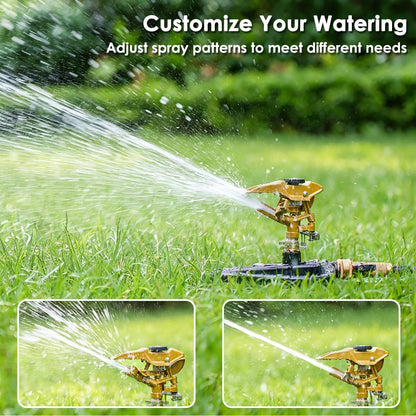 Heavy Duty Pulsating Impact Lawn Sprinkler with Metal Base, 100% Metal 360°Adjustable Circular Zinc Impulse Sprinkler for Large Area Lawn & Yard Irrigation, Covers Up to 5800 sq. Ft