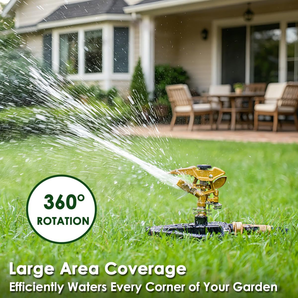 Heavy Duty Pulsating Impact Lawn Sprinkler with Metal Base, 100% Metal 360°Adjustable Circular Zinc Impulse Sprinkler for Large Area Lawn & Yard Irrigation, Covers Up to 5800 sq. Ft