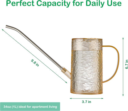 Small Watering Can for Indoor Plants - 34oz Leakproof Lightweight Pot with Long Spout & Bonus Shower Head, Indoor Watering Can for House Plants in Sage Green