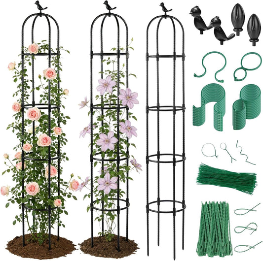 Garden Obelisk Trellis for Climbing Plants Outdoor - 2 Pack 6.3 Ft Plant Support Round Trellis for Potted Plants Indoor - Rustproof Plastic Coated Tomato Cage for Vines Flowers Vegetable