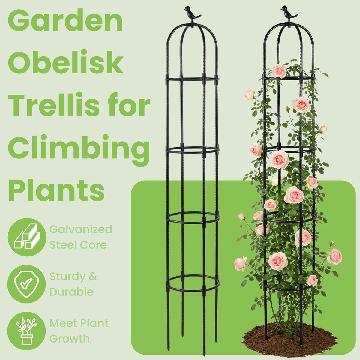 Garden Obelisk Trellis for Climbing Plants Outdoor - 2 Pack 6.3 Ft Plant Support Round Trellis for Potted Plants Indoor - Rustproof Plastic Coated Tomato Cage for Vines Flowers Vegetable