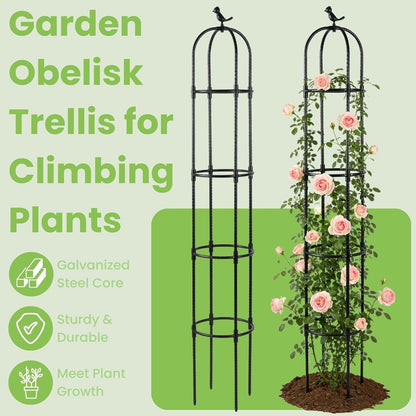 Garden Obelisk Trellis for Climbing Plants Outdoor - 2 Pack 6.3 Ft Plant Support Round Trellis for Potted Plants Indoor - Rustproof Plastic Coated Tomato Cage for Vines Flowers Vegetable
