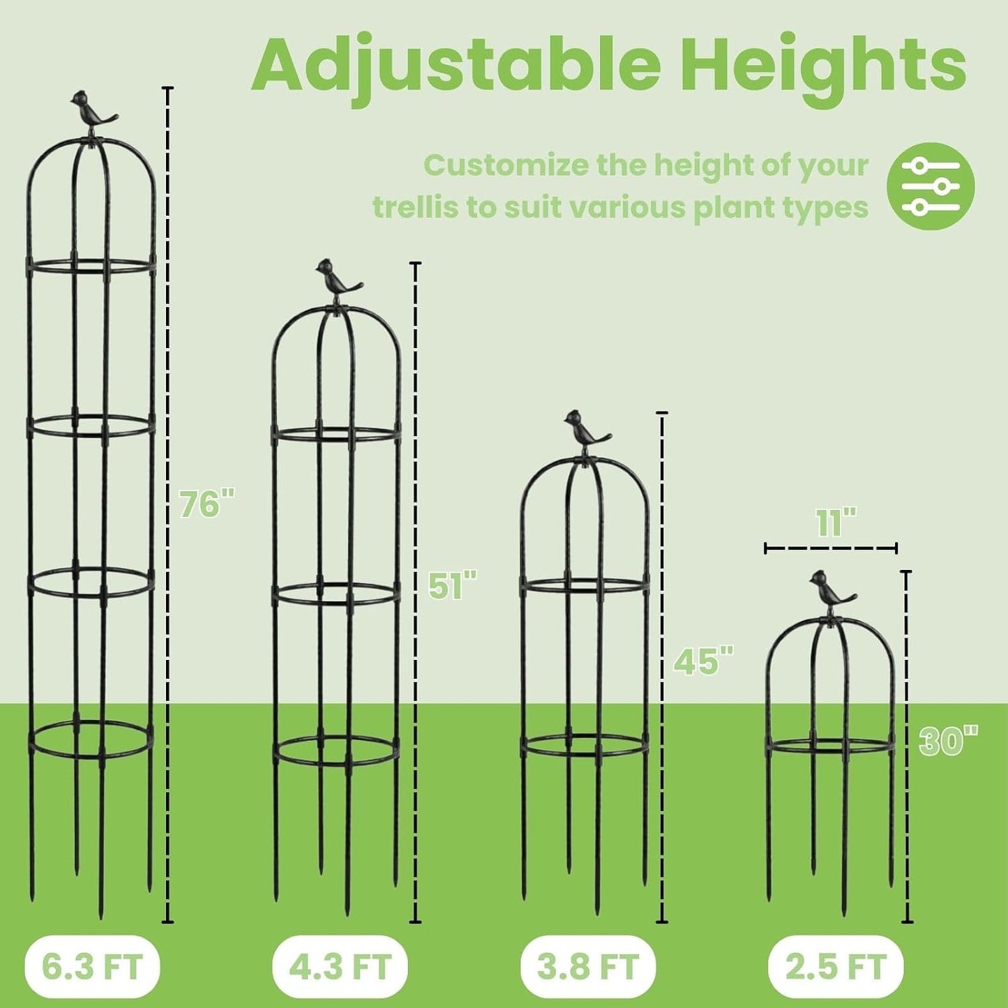Garden Obelisk Trellis for Climbing Plants Outdoor - 2 Pack 6.3 Ft Plant Support Round Trellis for Potted Plants Indoor - Rustproof Plastic Coated Tomato Cage for Vines Flowers Vegetable