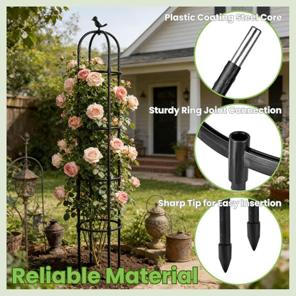 Garden Obelisk Trellis for Climbing Plants Outdoor - 2 Pack 6.3 Ft Plant Support Round Trellis for Potted Plants Indoor - Rustproof Plastic Coated Tomato Cage for Vines Flowers Vegetable