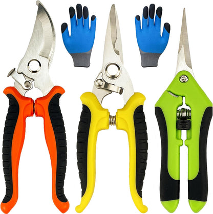 Pruning Shears, 4 Pack Garden Shears with Gardening gloves, Clippers Handheld, Stainless Steel Garden Snips, Pruners for Gardening