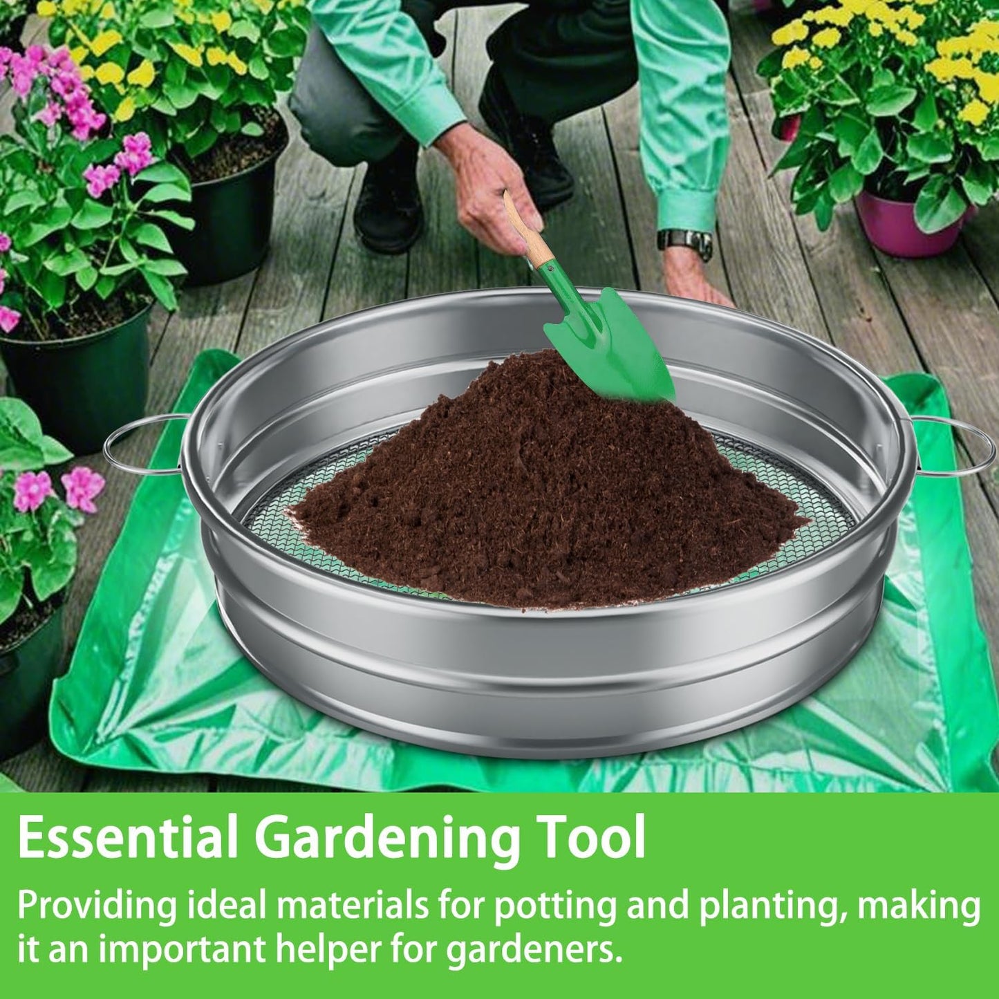 19“ Large Soil Sifter with Handle for Gardening, Dirt Sifter, Compost Sifter, Rock Sand Sifter, Wheelbarrow Sifter, Garden Soil Sieve, Metal Gravel Pellet Worm Sifter, Heavy Duty Bin Outdoor