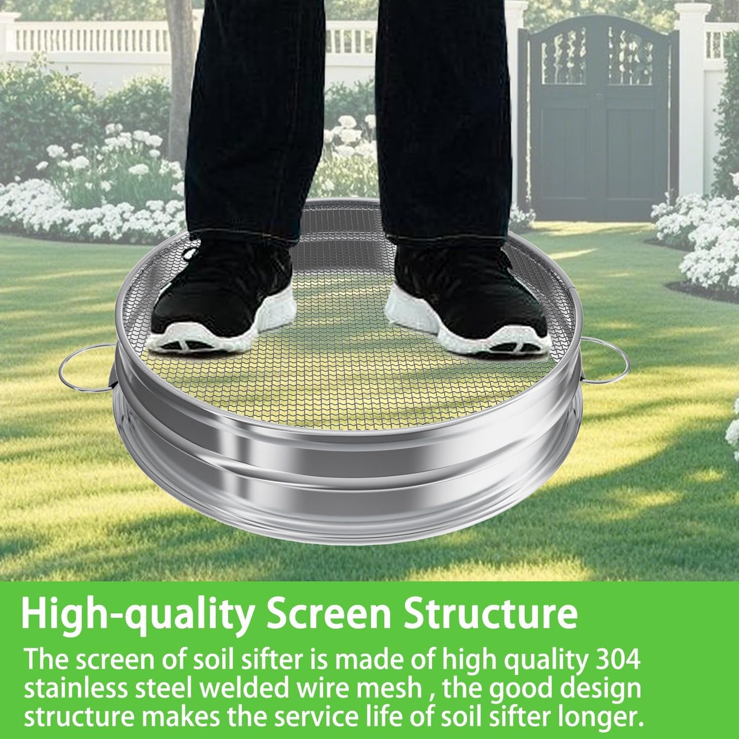 19“ Large Soil Sifter with Handle for Gardening, Dirt Sifter, Compost Sifter, Rock Sand Sifter, Wheelbarrow Sifter, Garden Soil Sieve, Metal Gravel Pellet Worm Sifter, Heavy Duty Bin Outdoor