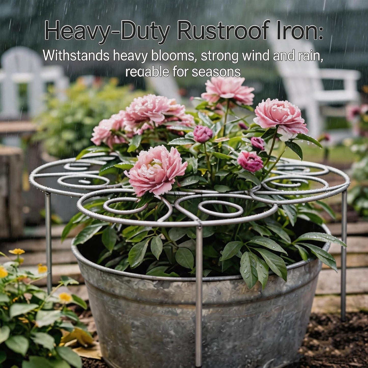 Plant Support Ring for Most Plants – Heavy Duty Metal Cage for Flowers, Vegetables, Tomatoes, Peonies, Roses – Garden Stake for Indoor/Outdoor Pots – No Tools Needed (M)