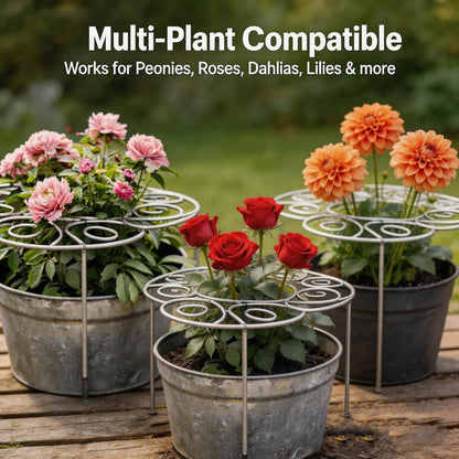 Plant Support Ring for Most Plants – Heavy Duty Metal Cage for Flowers, Vegetables, Tomatoes, Peonies, Roses – Garden Stake for Indoor/Outdoor Pots – No Tools Needed (M)