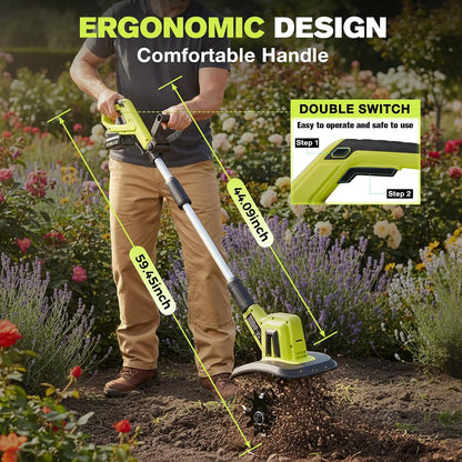 22V Cordless Garden Tiller Cultivator Rototiller for Gardening