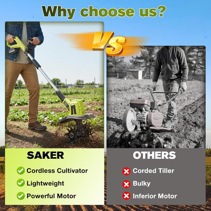 22V Cordless Garden Tiller Cultivator Rototiller for Gardening