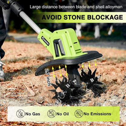22V Cordless Garden Tiller Cultivator Rototiller for Gardening