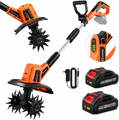 22V Cordless Garden Tiller Cultivator Rototiller for Gardening
