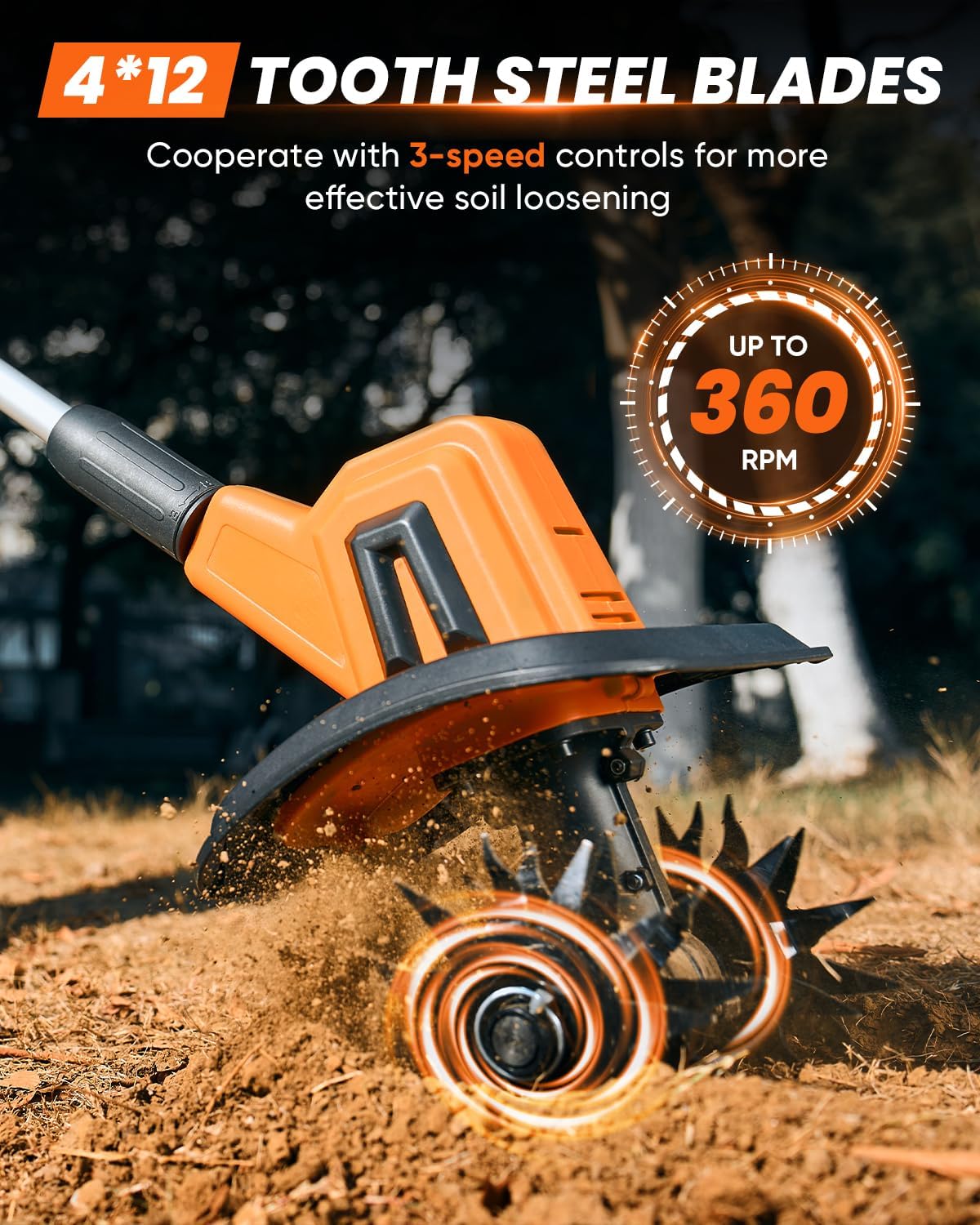 22V Cordless Garden Tiller Cultivator Rototiller for Gardening