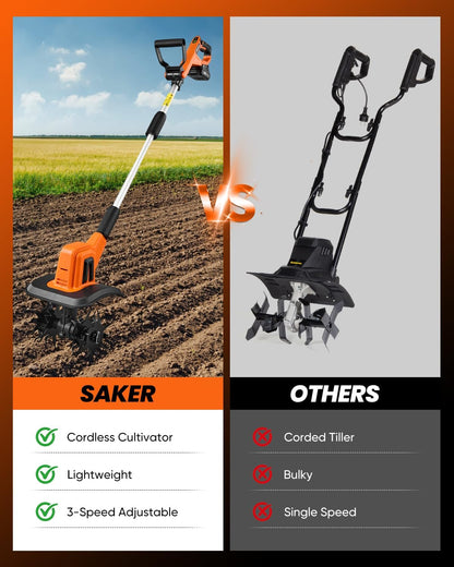 22V Cordless Garden Tiller Cultivator Rototiller for Gardening