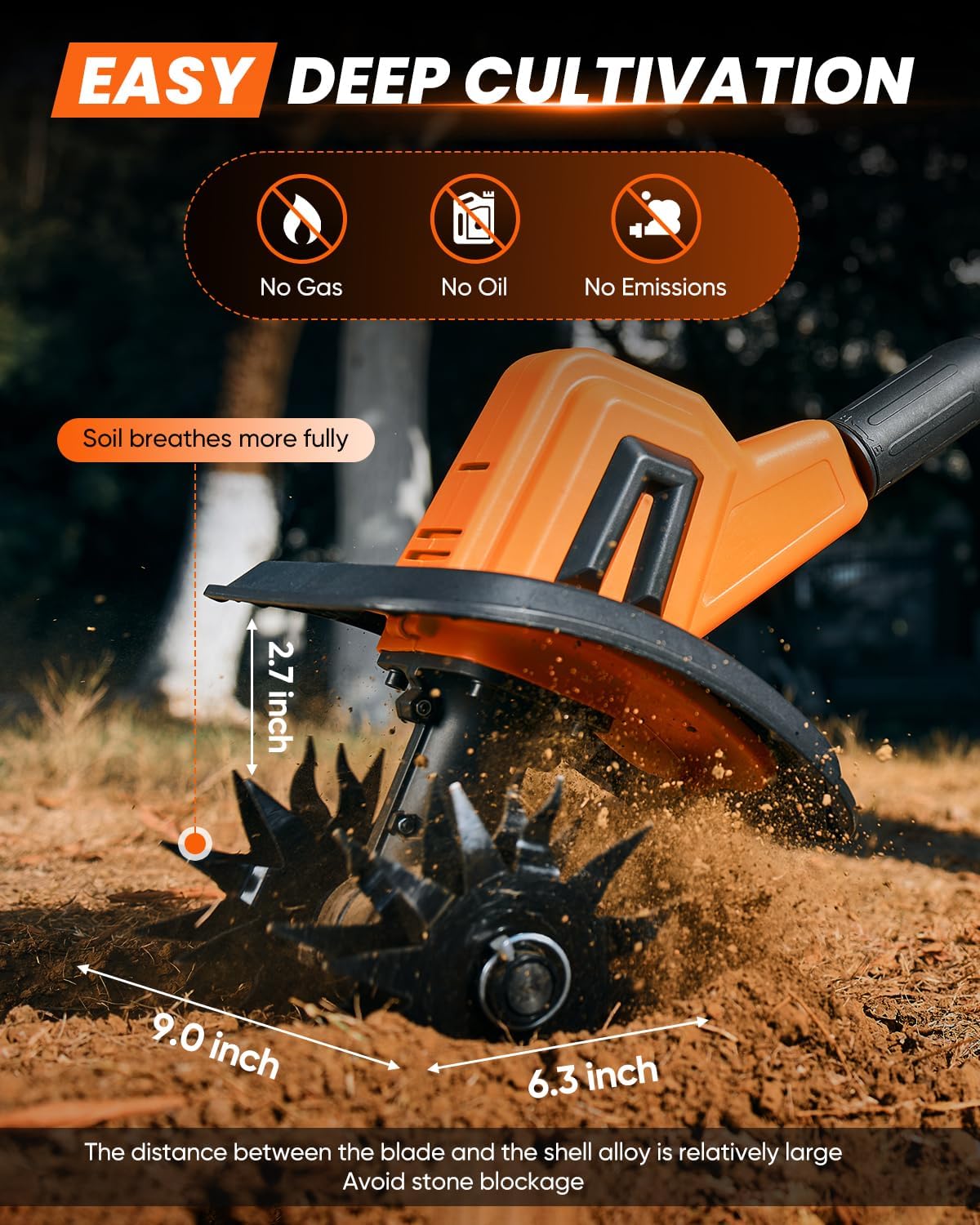 22V Cordless Garden Tiller Cultivator Rototiller for Gardening