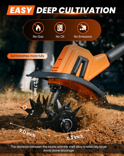 22V Cordless Garden Tiller Cultivator Rototiller for Gardening