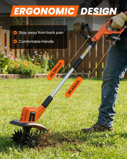 22V Cordless Garden Tiller Cultivator Rototiller for Gardening