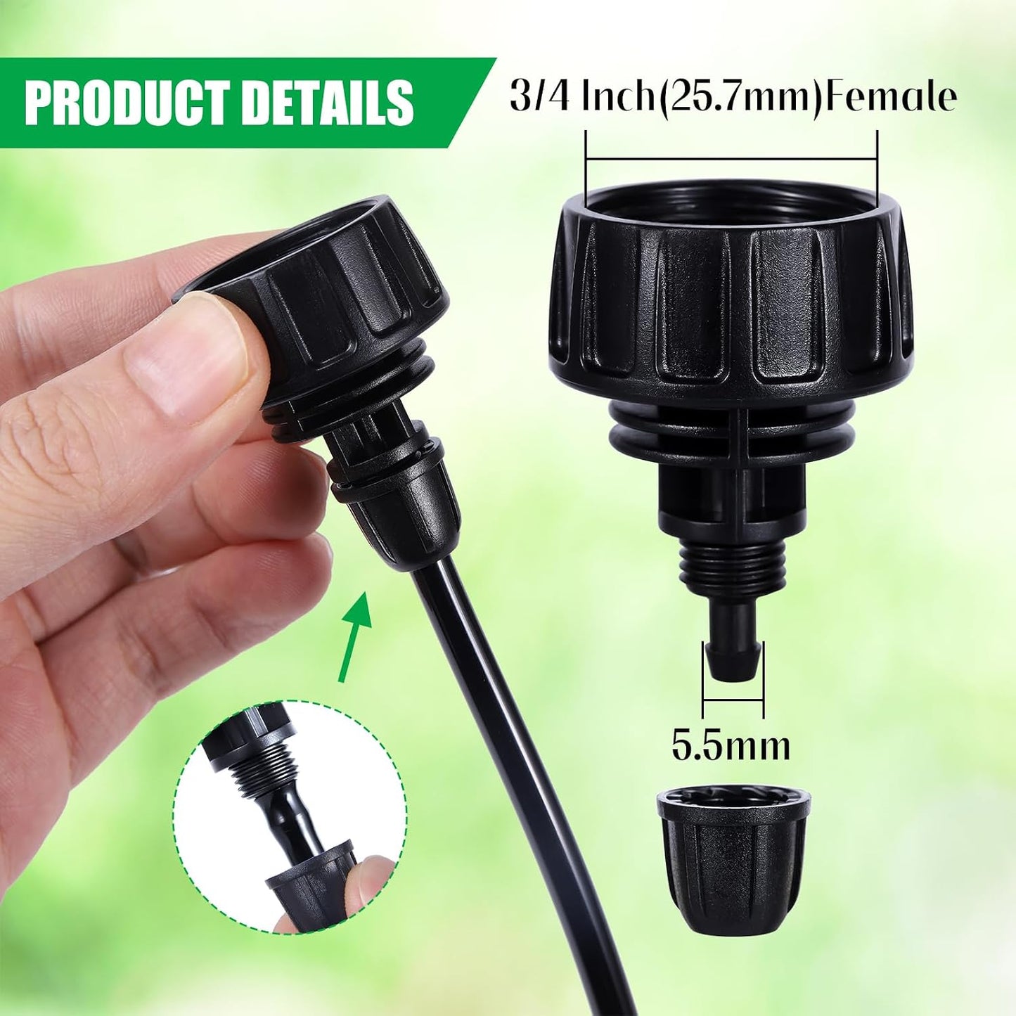 3/4'' to1/4'' Drip Irrigation Hose Adapter,Drip Tubing to Faucet
