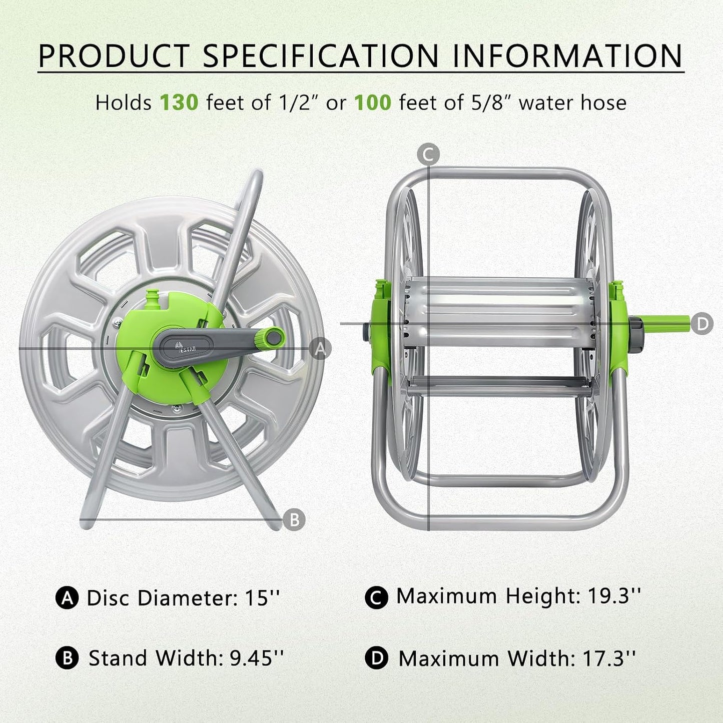 Metal Water Hose Reel Hold 100FT of 5/8" Hose