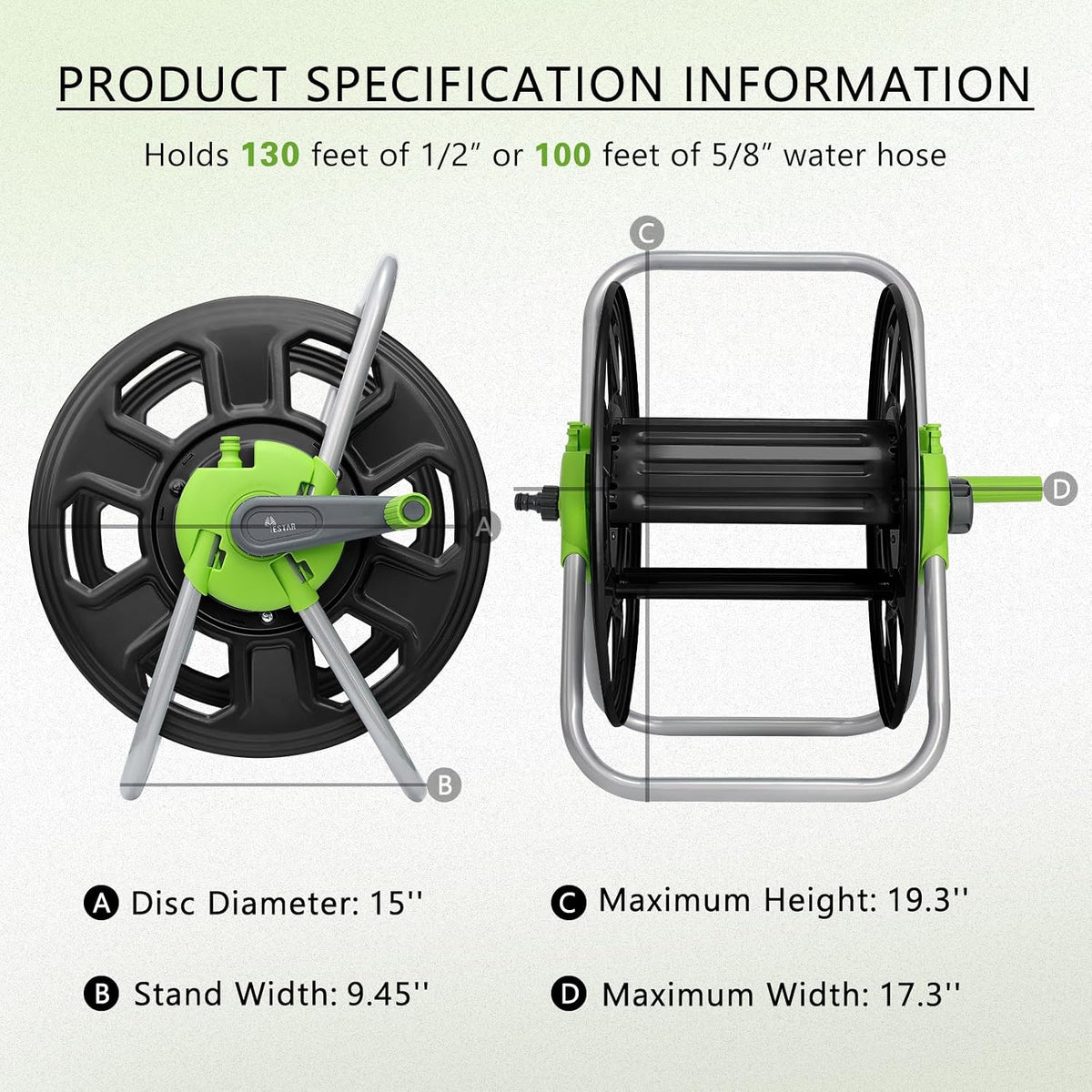 Metal Water Hose Reel Hold 100FT of 5/8" Hose