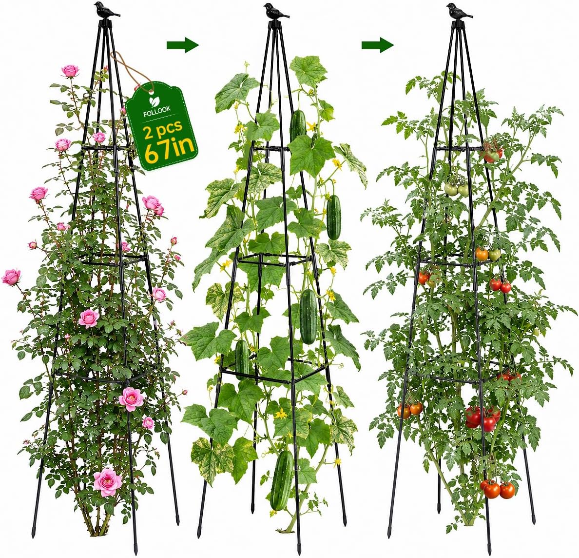 Obelisk Trellis for Climbing Plants Outdoor, 67", Black, 2 Pack