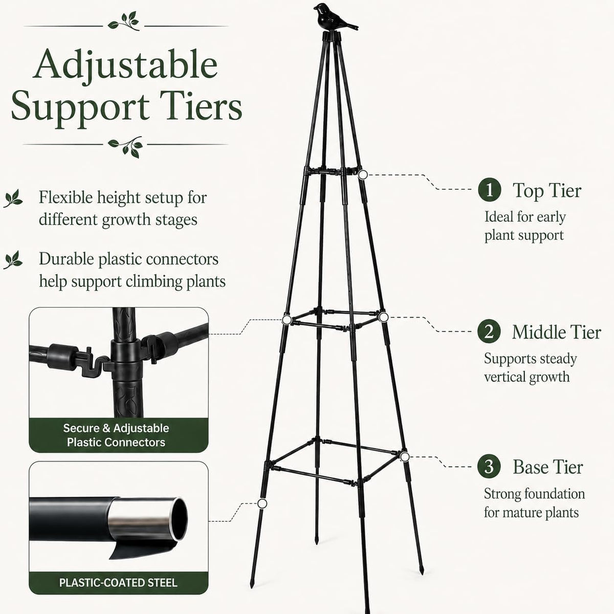 Obelisk Trellis for Climbing Plants Outdoor, 67", Black, 2 Pack