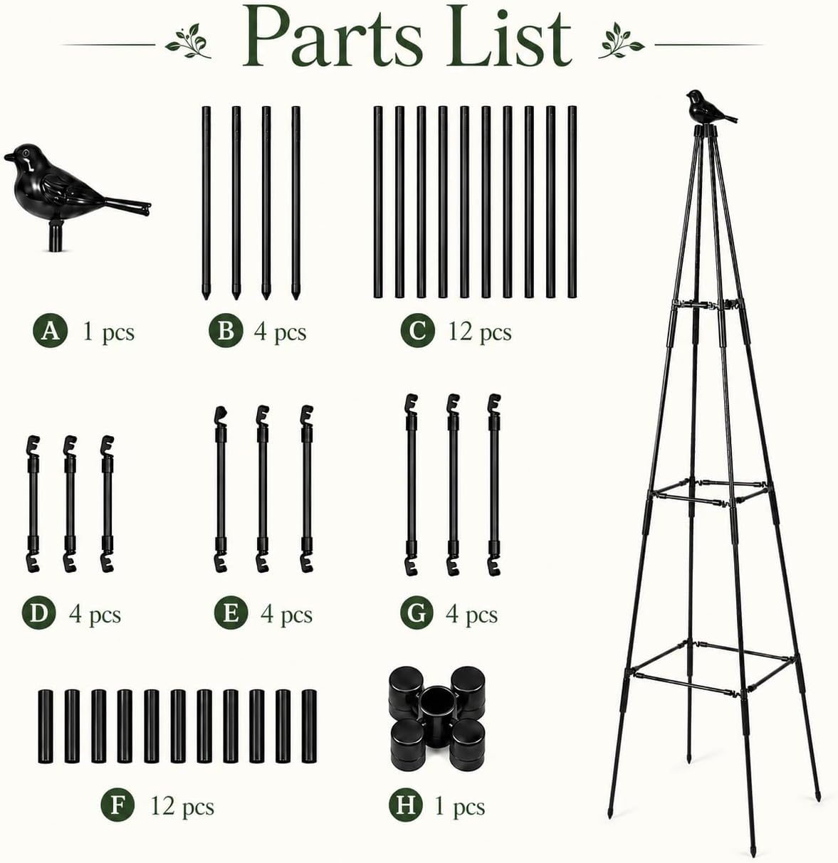 Obelisk Trellis for Climbing Plants Outdoor, 67", Black, 2 Pack