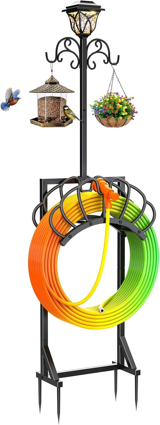 Garden Water Hose Holder with Solar Light & Shepherds Hooks for outside
