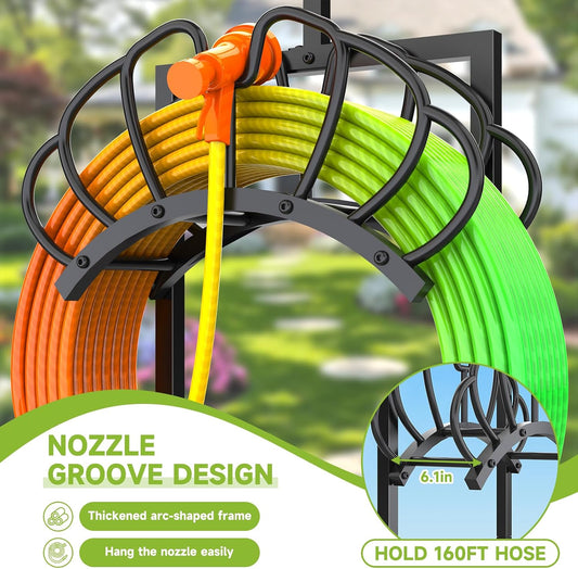 Garden Water Hose Holder with Solar Light & Shepherds Hooks for outside